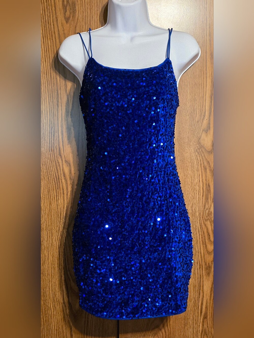 Source Unknown Cobalt Blue Sequin Spaghetti Strap Mini Dress